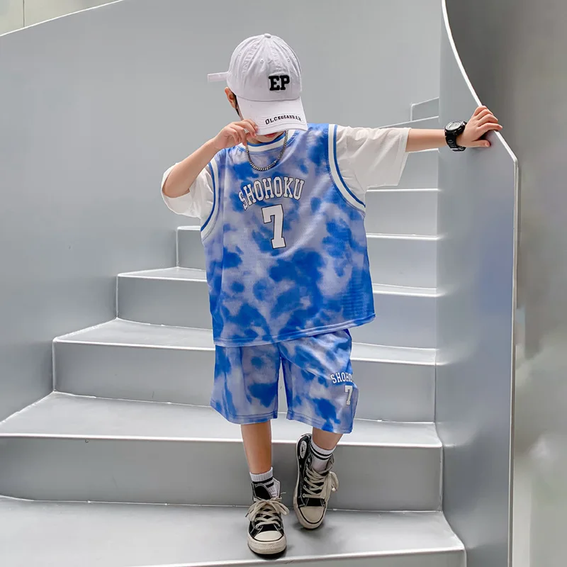 Fashion Brand Boys' Summer Quick-Drying Basketball Clothes Sports Suit Summer2024New Children's Clothing Middle and Big Children