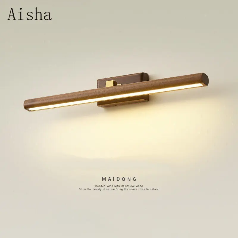 Wooden/walnut Mirror Headlights Modern Long Bathroom Vanity Wall Lights High-end Bedroom Bedside Wall Sconces