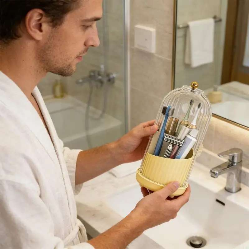 

Вращающийся держатель зубных щеток с крышкой и дренажной системой для гигиенической организации ванной комнаты и экономии места
