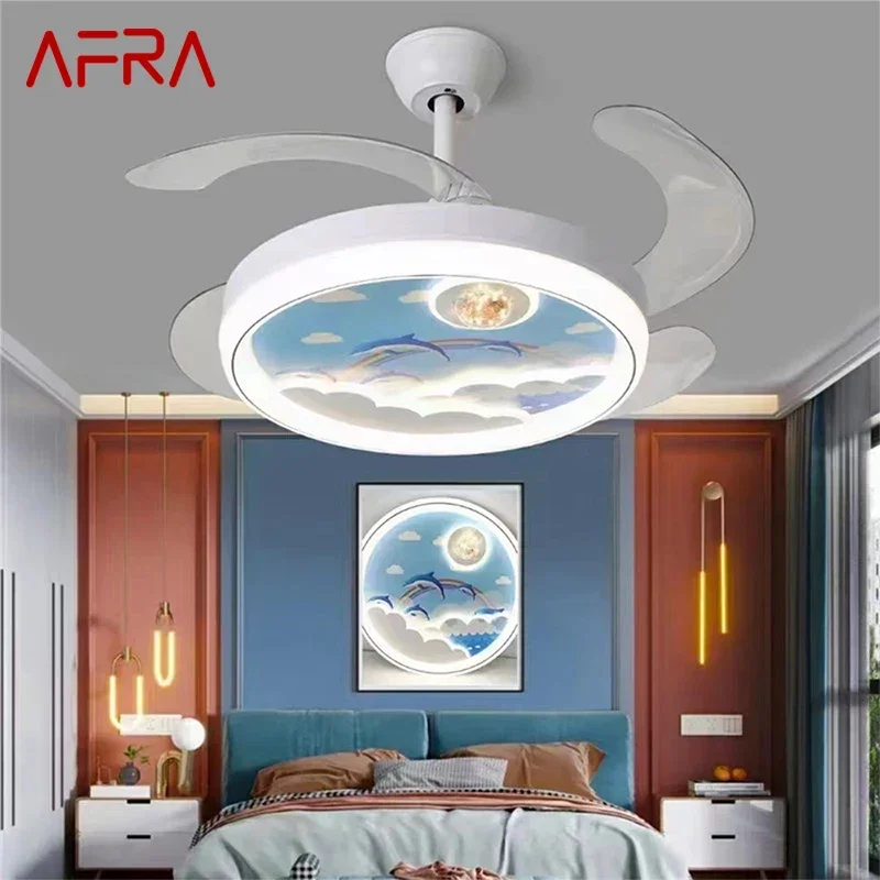 AFRA Nordic Children Stealth Fan Light LED Modern Living room Restaurant Bedroom Ceiling Fan Light Remote Electric Fan Light