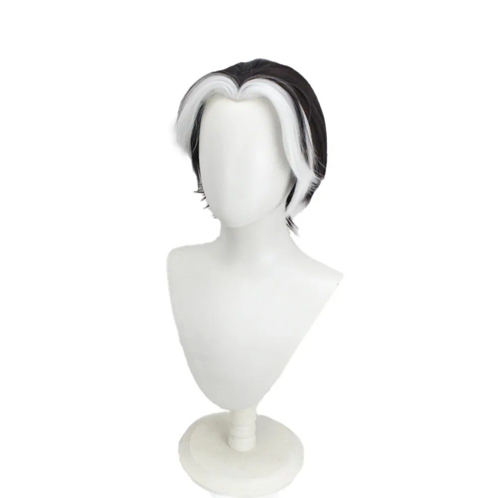 วิกผมคอสเพลย์ฮาซบิน ฮัสก์สีดำสีขาวปลายผมพลิกขึ้น