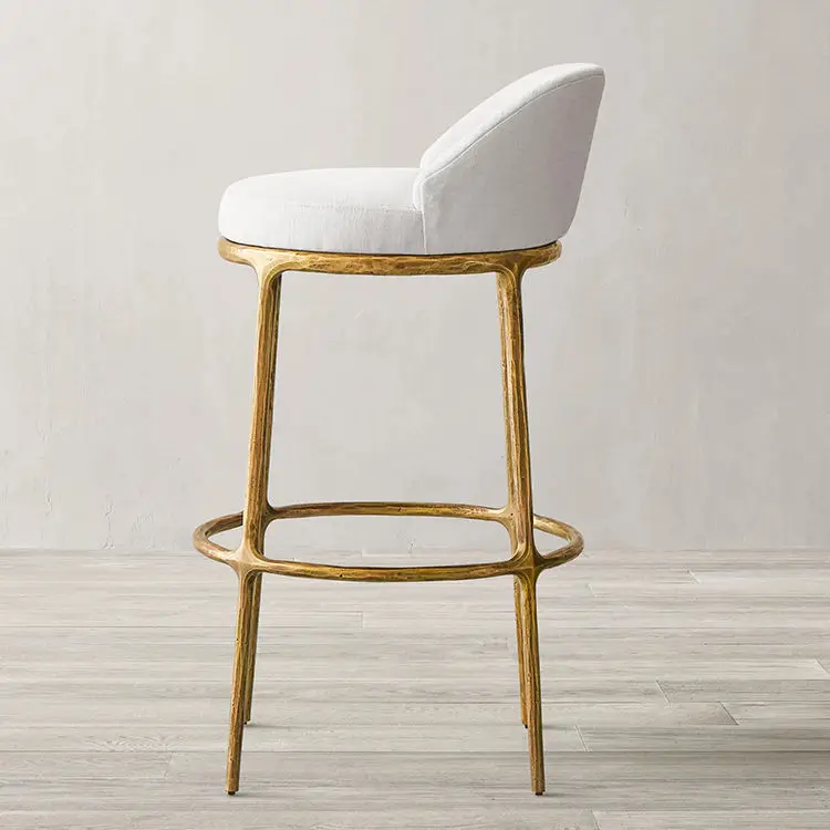 Customizable Minimalist Bar Chair Hand Forged Golden Metal Hammered Finish White Gold Outdoor Restaurant Home Dining Bar Stool
