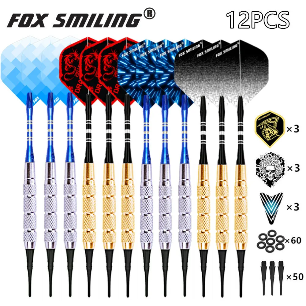 12PCS Fox Smiling 18g Electronic Soft  Darts With Aluminum Darts Shafts