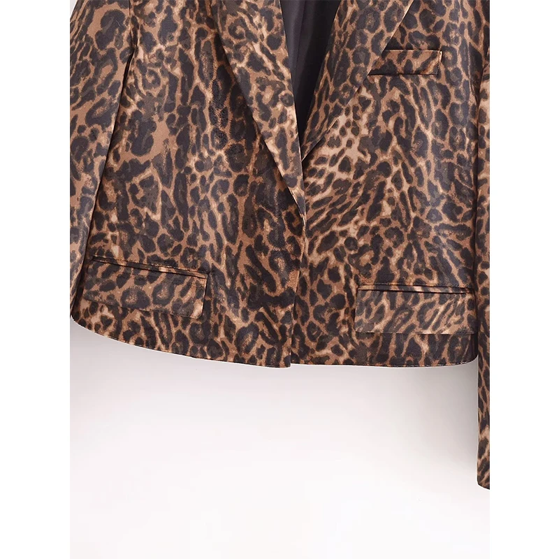 Yenkye feminino leopardo impressão colheita veludo blazer manga longa lapela gola alta rua terno jaqueta outono inverno senhora outfits