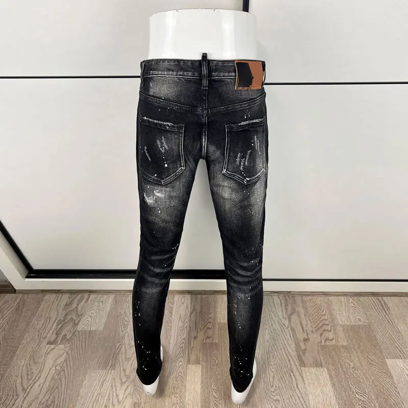 الشارع مصمم أزياء الرجال الجينز عالية الجودة الرجعية أسود رمادي تمتد سليم صالح ممزق الجينز الرجال العلامة التجارية خمر Y2K الدنيم السراويل #2