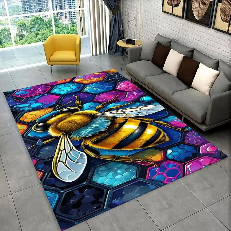 Cartoon Bee HoneyBee Cute Insect Large Area Rug Non-slip Carpet for Bedroom Living Room Sofa Doormat Home Decor Floor Mat Gift