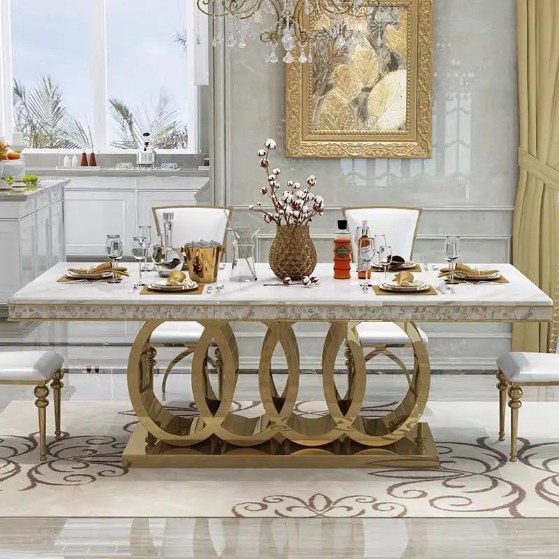 custom.Modern Luxury Top-Notch Dining Table Set Rectangular Marble Hotels and Restaurants Elegant Dining Room Furniture