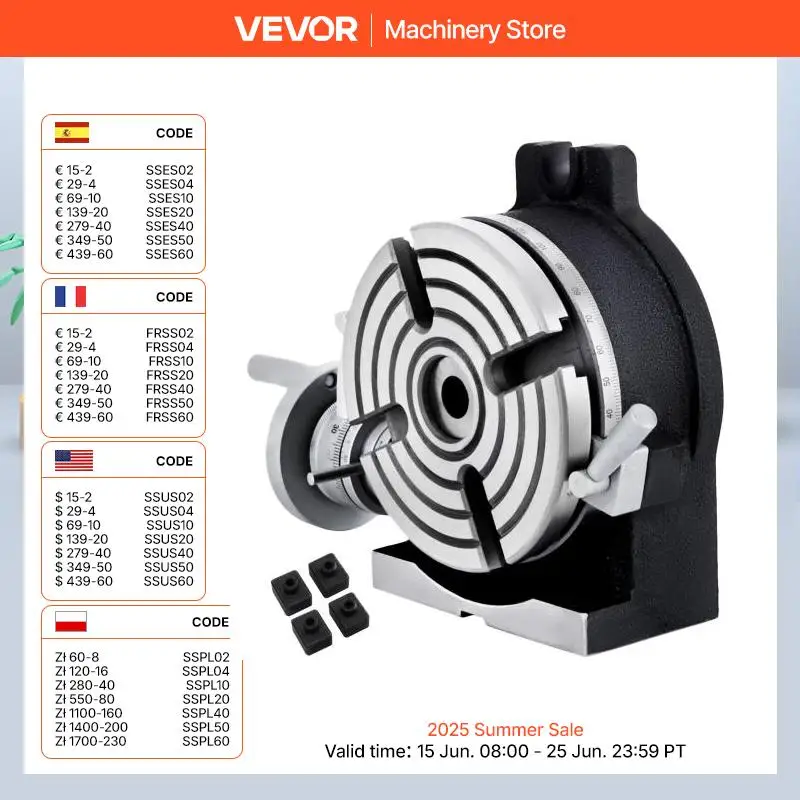 VEVOR tavola rotante per fresatrice verticale e orizzontale 100MM 150MM 200MM HV4 HV6 HV8 tavolo di lavoro 360 ° per foratura indicizzata