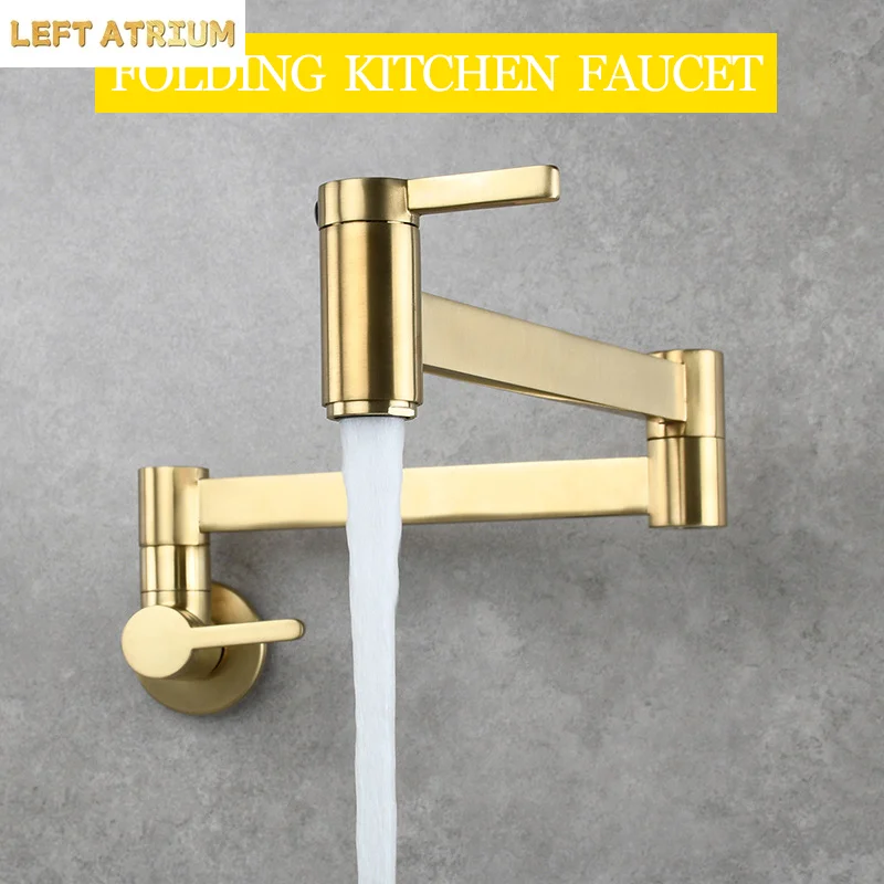 Brass Double Switch Basin Faucet Kitchen In-Wall Foldable Single Cold Tap Mop Sink Extension Pot Filler Faucet Gold Black Chrome