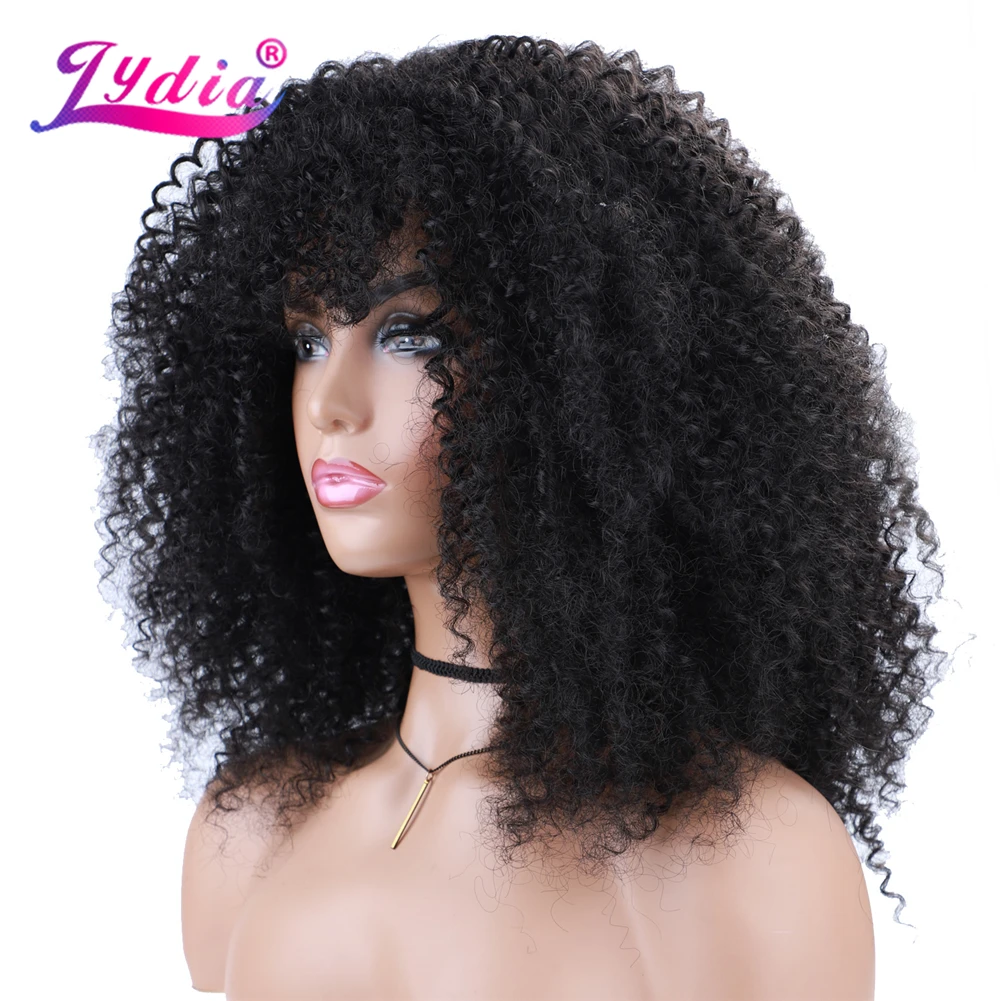 Lydia Afro Kinky Curly 18Inch Synthetic Loose Dancing Full Women Wavy Wigs Kanekalon High Temperature Daily Party  45cm T1B/Grey