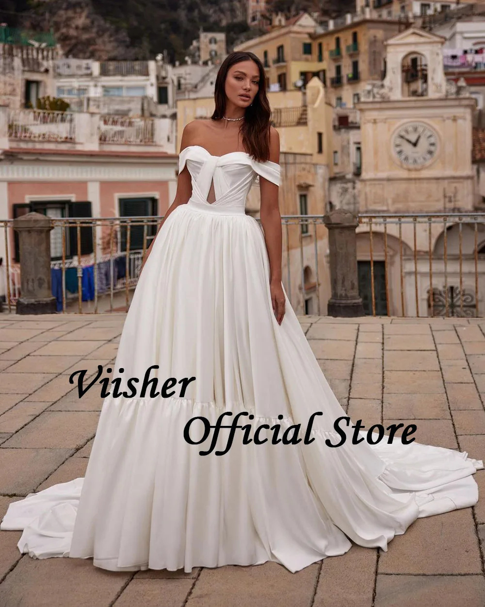 Viisher Appliques di pizzo bianco abito da sposa meramidico senza spalline corsetto osseo collo quadrato abito da sposa Boho abiti da sposa di lusso