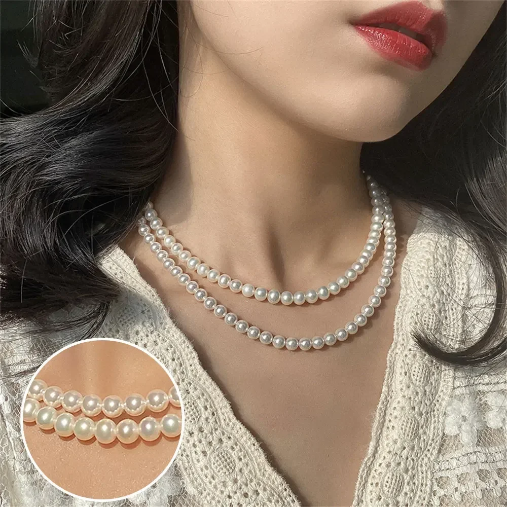 Vintage Necklace Simple Elegant Imitation Pearl Neck Chain Accessories Fashion Wedding Bride Jewelry Decoration Delicate Gifts