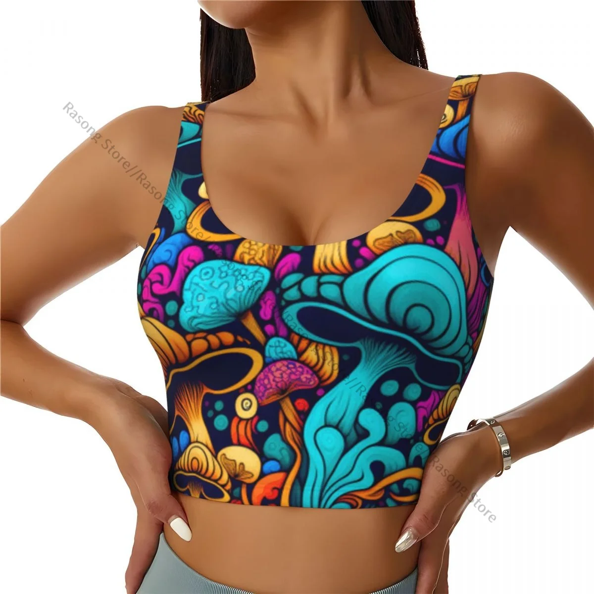 

Женский сексуальный спортивный жилет с психоделическими грибами и цветами, женская уличная одежда, спортивное нижнее белье, футболка, укороченный топ