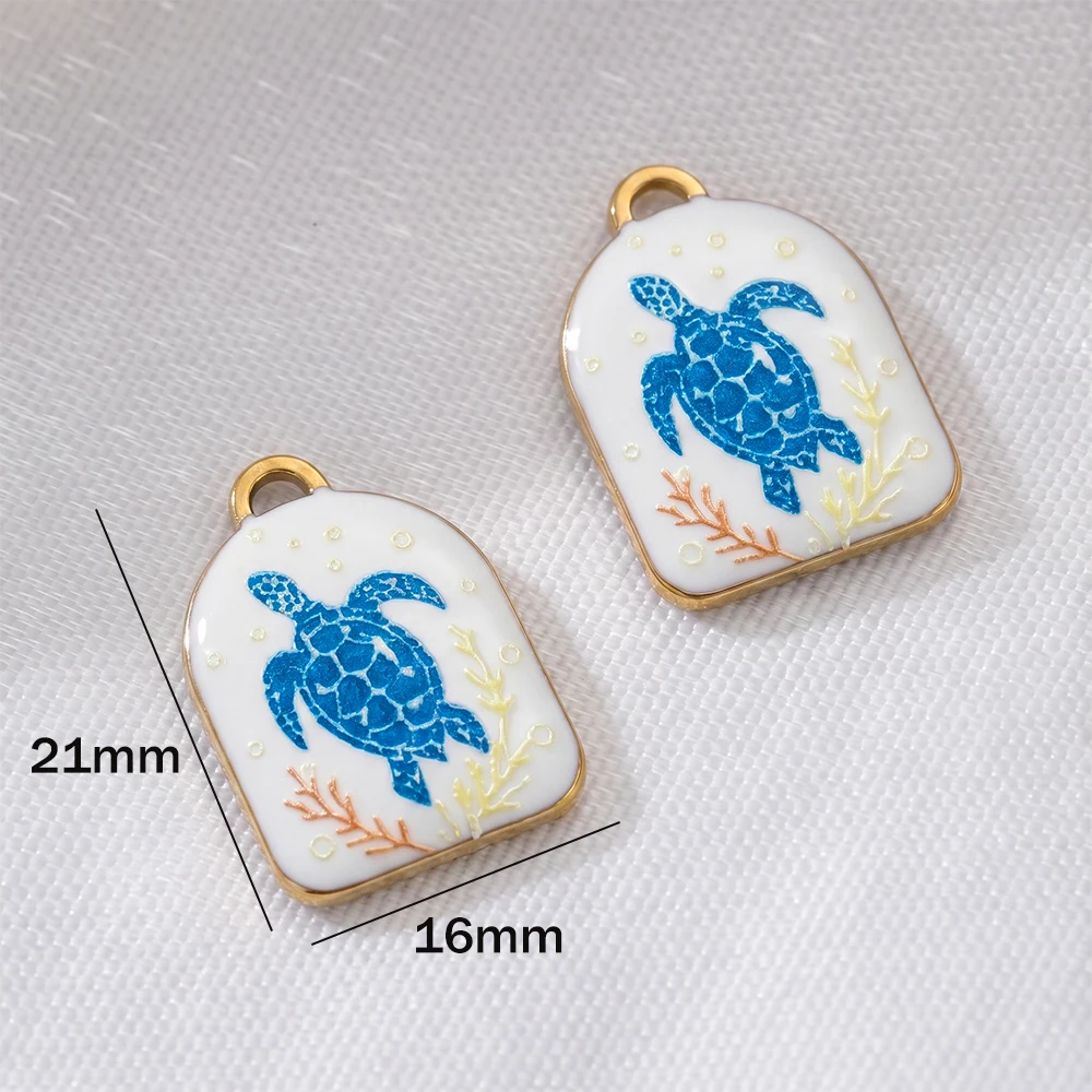 2 Stück Gold Edelstahl Emaille Meeresstern Muschel Anhänger Blaue Meerestier Charms Bastelzubehör für Frauen DIY Schmuckherstellung – Detail 3