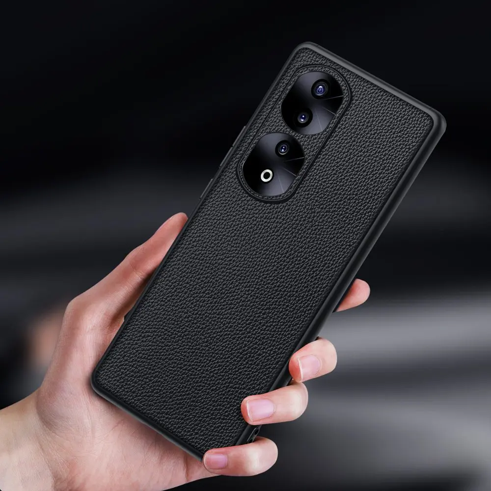 Genuine Leather Case For Honor 90 Case 3D Lens Real Leather Coque for Honor 90 Pro Cover Luxury Full Coverage Phone Protector