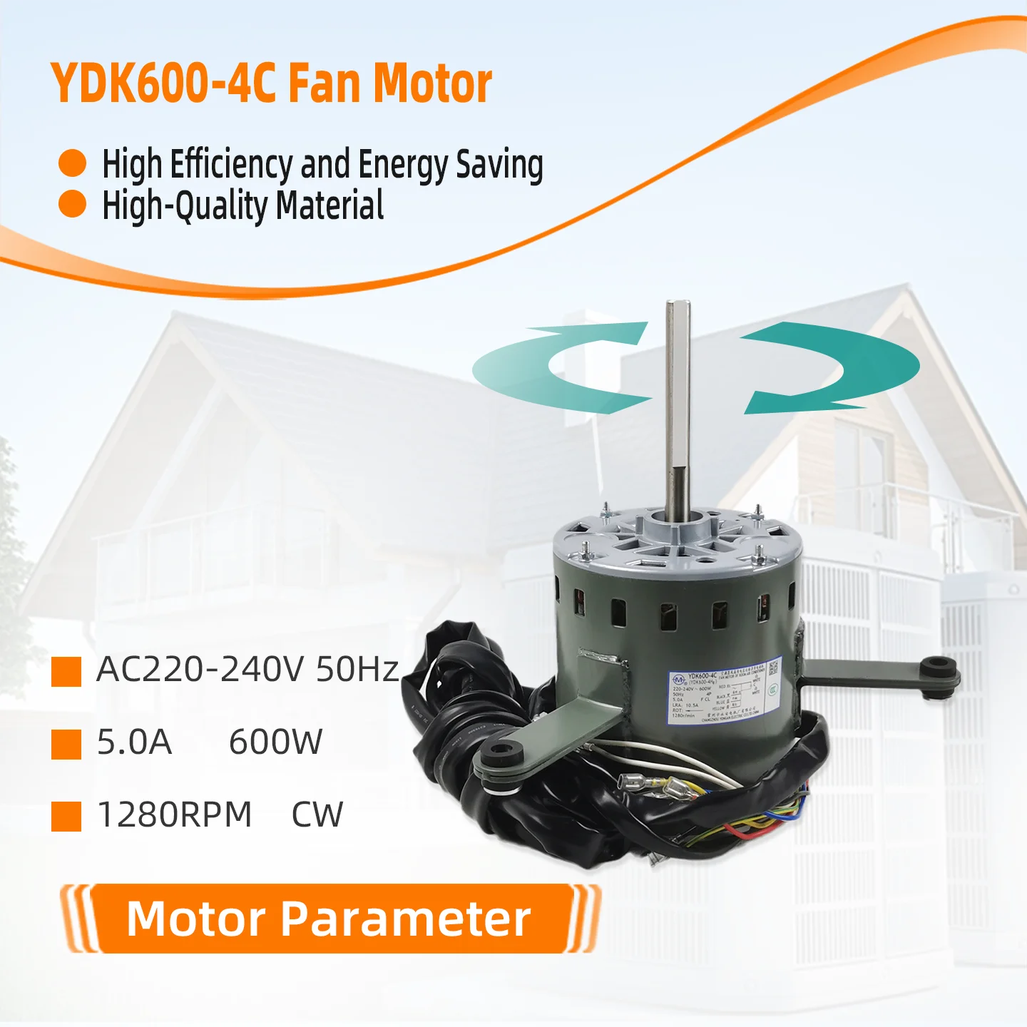أجزاء لمحرك مروحة مكيف الهواء YDK600-4C YDK600-4H8 AC220-240V 50HZ 5.0A 1280RPM 600W CW FCL