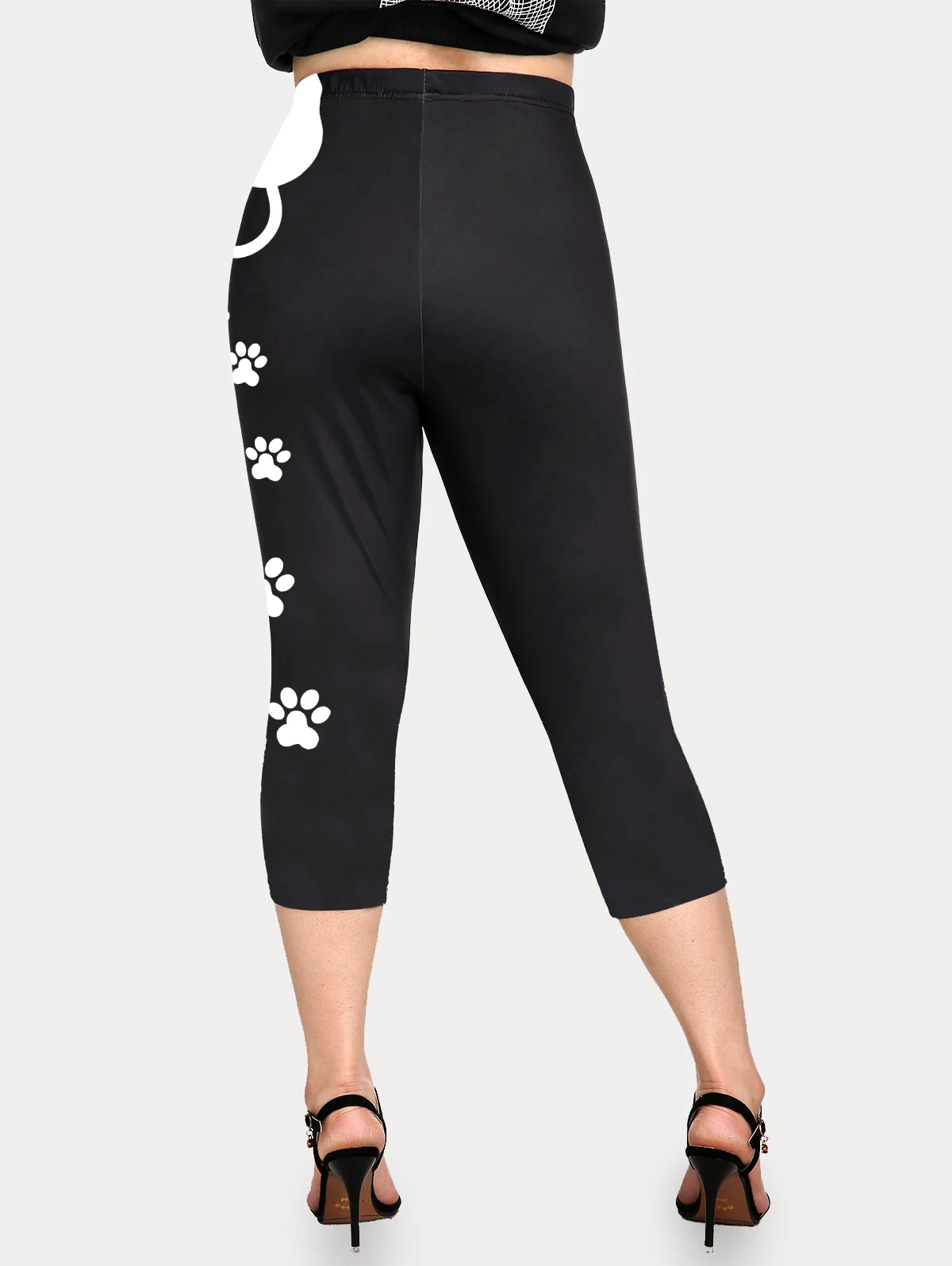 ROSEGAL 5XL Cat Pad Printed Capri Leggings for Female Seamless Skinny Pants High Stretch Mid-Calf Casual Trouser Graphic Jegging