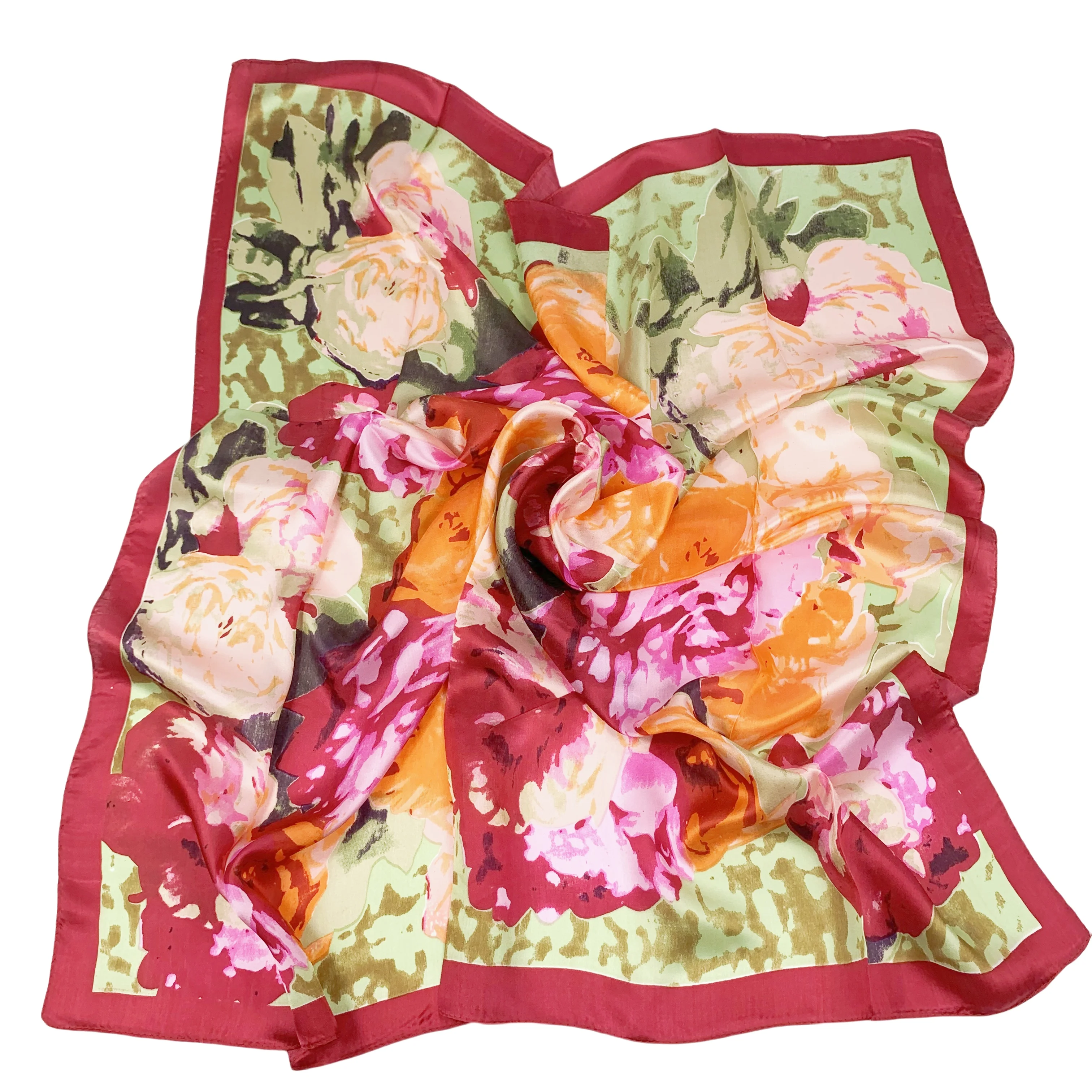 

wholesale 90cm*90cm 100% pure silk scarves scarf mulberry silk design scarf Luxury Brand red rose camellia printing