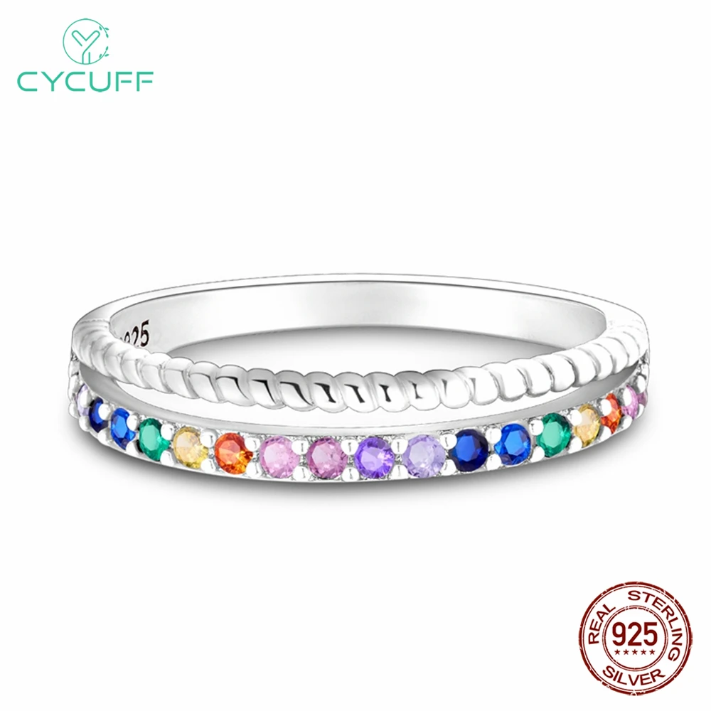 CYCUFF 925 Sterling Silver Double Rings Color Zirconium Twist Rings For Women Wedding Engagement Birthday Silver Jewelry Gift