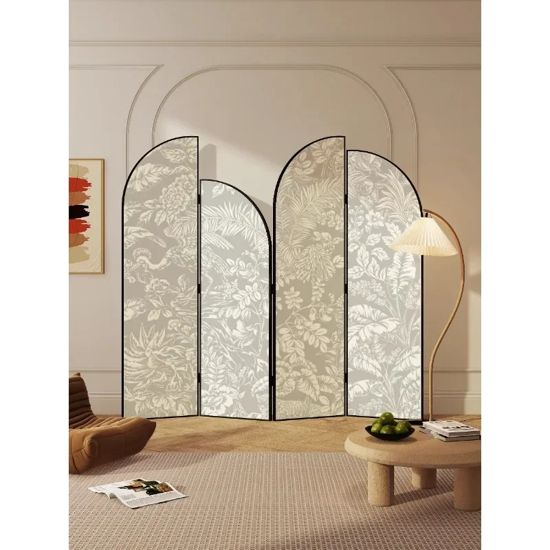 Screen partition folding mobile entrance entrance French pattern living room background occlusion art aluminum alloy folding scr