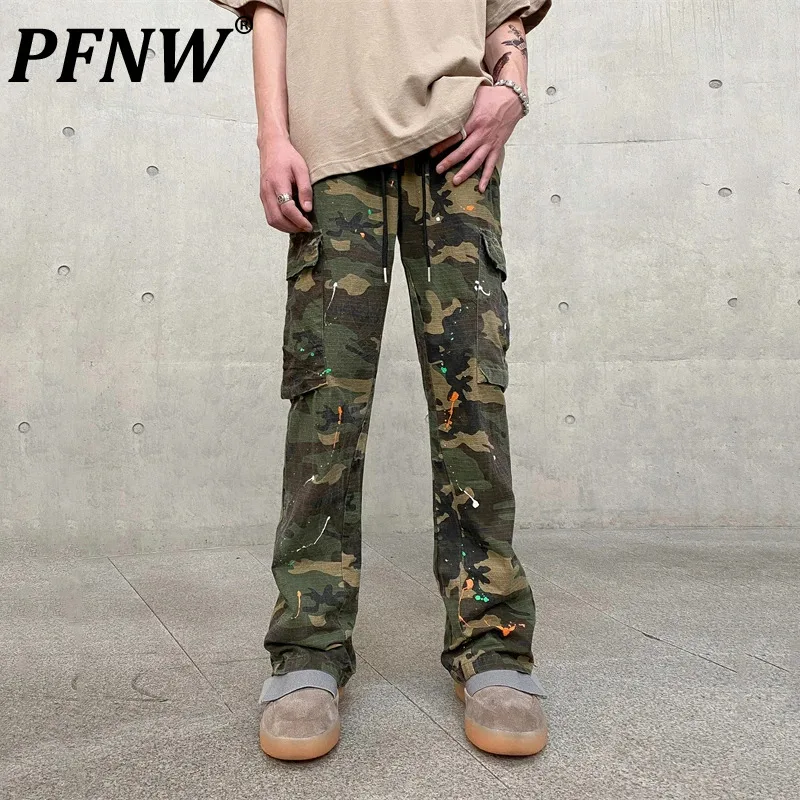 

PFNW Camouflage American Style Men's Cargo Pants Splash-ink Niche Design Male Trouser Slim New Summer Men Clothing 28W3370