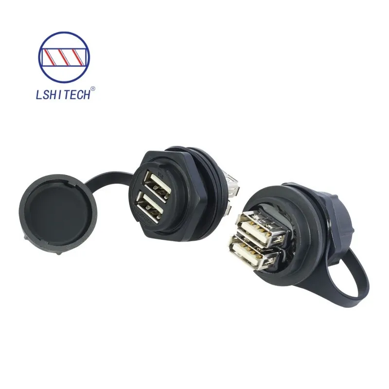 M25.2 Double Layer Front Nut USB2.0 Waterproof Pass Through & Solder Female Connector for Industrial Automation High-Speed Data