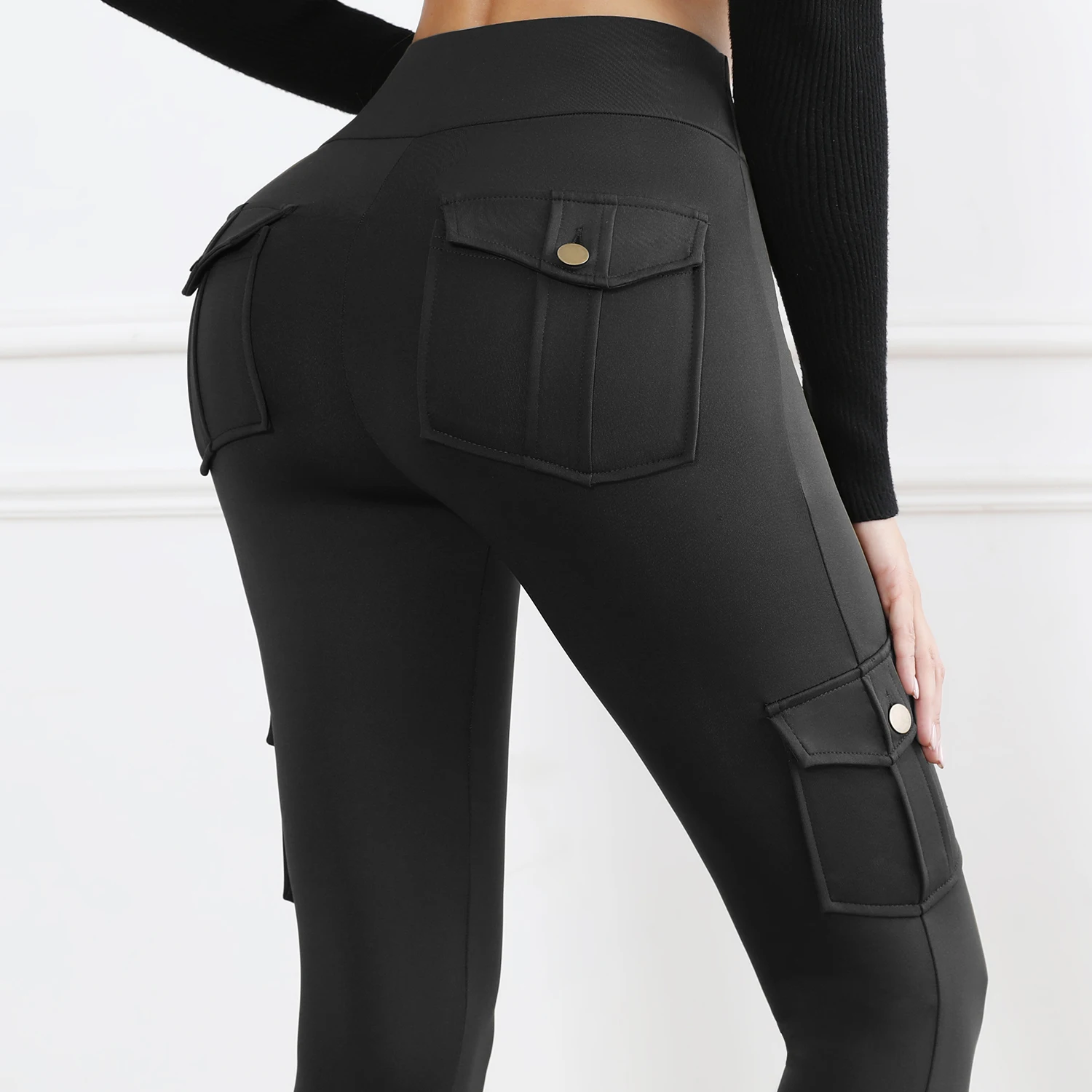 النساء جيوب البضائع طماق الإناث الورك رفع عالية الخصر موضة سراويل رياضية نحيل تمتد في الهواء الطلق سليم الرياضة طماق