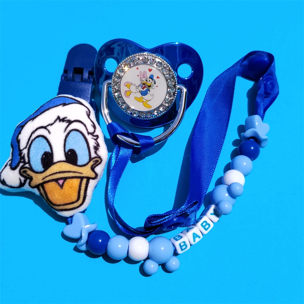 Disney Anime Duck PP Cotton Stuffed Soft Personalized Name Pacifier Clip with Pacifiers New Born Baby Boy Hair Band Accessories