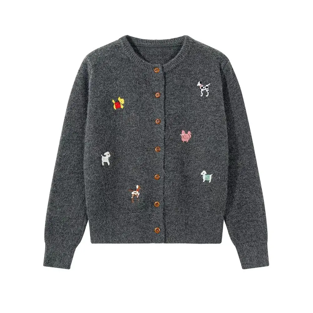 

Women's Knitted Cardigan Cartoon Dog Embroidery Sweater