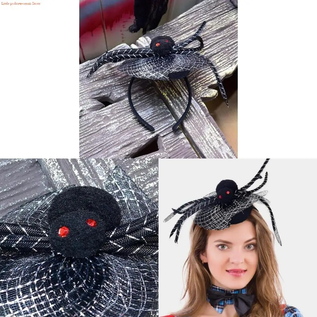 F92D Top Hat&Black Spiders Hair Hoop Women Cosplay Party Headband Makeup Hairband