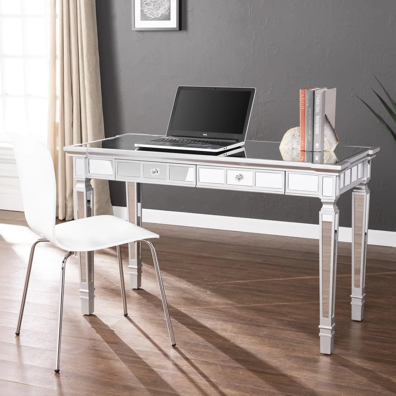Mirrored Writing Desk with Drawers Glam Home Office Furniture 47