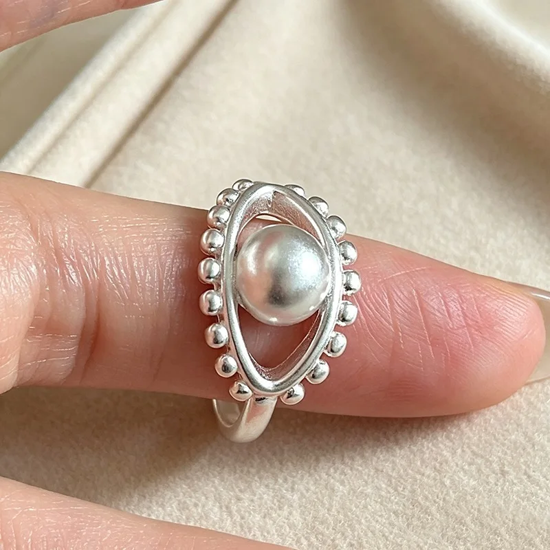 GANPUP Vintage Silberfarbener Augenperlen Verstellbarer Fingerring für Frauen Kreativer Modeschmuck Neues Geschenk für Paare Party Urlaub – Detail 3