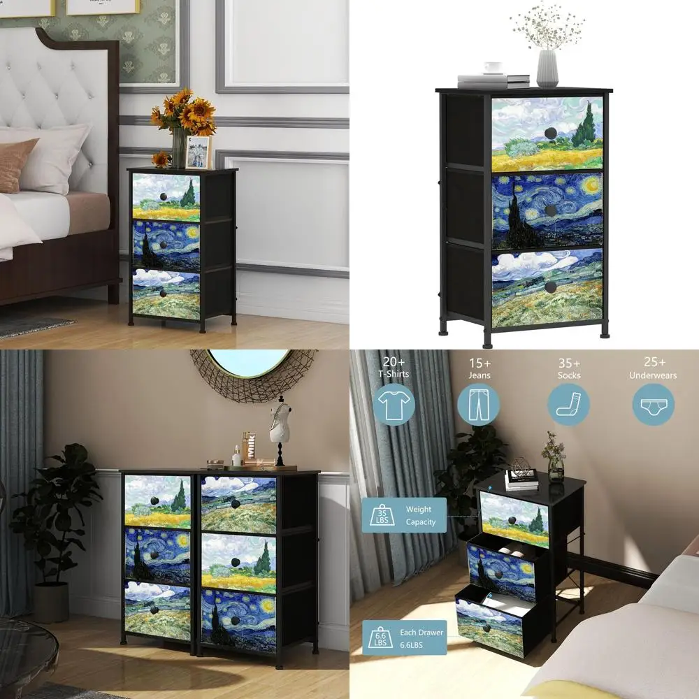 Van Gogh Inspired Bedroom Furniture: Compact Nightstands, Chests, and Hallway Storage Solutions with Durable Steel and Wooden To