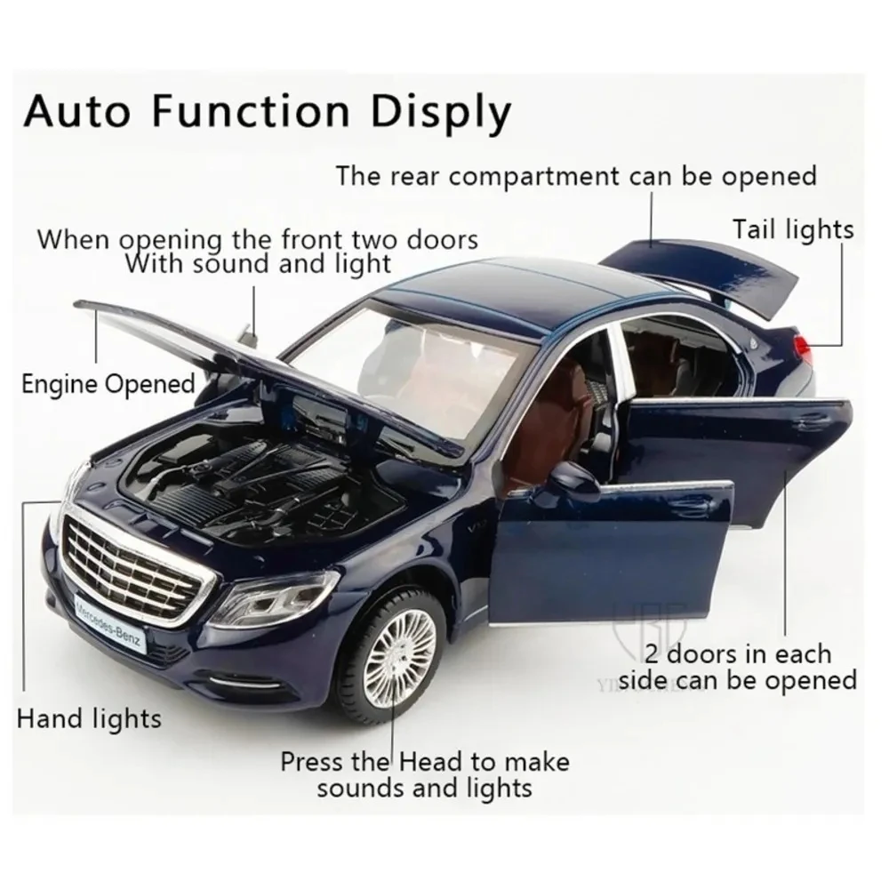 1:32 Scale Mercedes Benz Toy Car Models Maybach S600 Alloy Die cast Toys Vehicles Pull Back Sound Light Toys for Boys Best Gifts