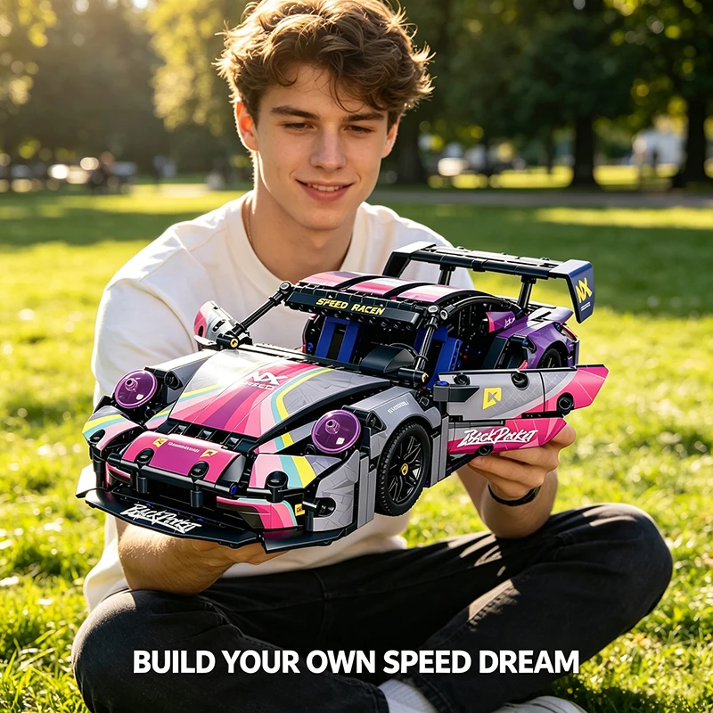 1200pcs Technical Sports Car Building Blocks Set, Racing Vehicle Model Kit, STEM Bricks Toy for Kids Adults Gifts for Boys Girls