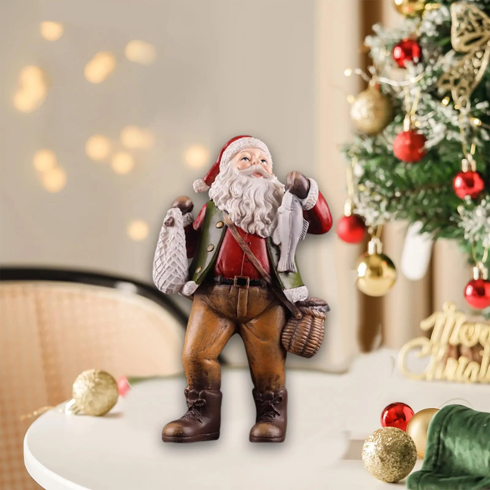 Santa Claus Figurine Collectible Classic Christmas Decoration Tabletop Ornament for Entrance Festival Xmas Party Shelf Cabinet