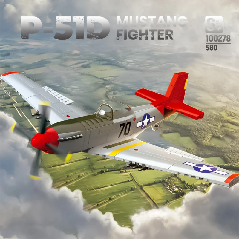 

Spitfire Fighter, сборка мелких частиц, строительный блок P51 Mustang, бомбаровочный самолет, детская игрушка, подарочная модель для мальчика