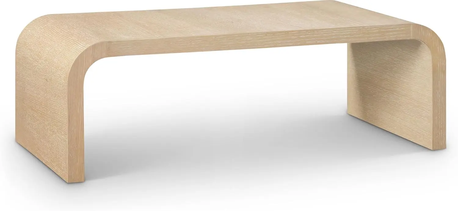 272-C Mesa de centro moderna de mediados de siglo Cresthill Collection con madera de roble, acabado en roble blanco natural, diseño Art Deco curvo