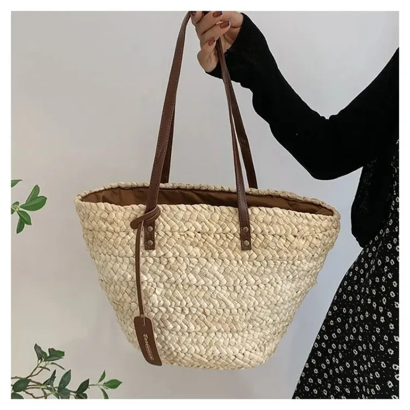 YOUDEYISI French One Shoulder Large Capacity Corn Peel Woven Handheld Straw Woven Cabbage Basket Vacation Beach Bag