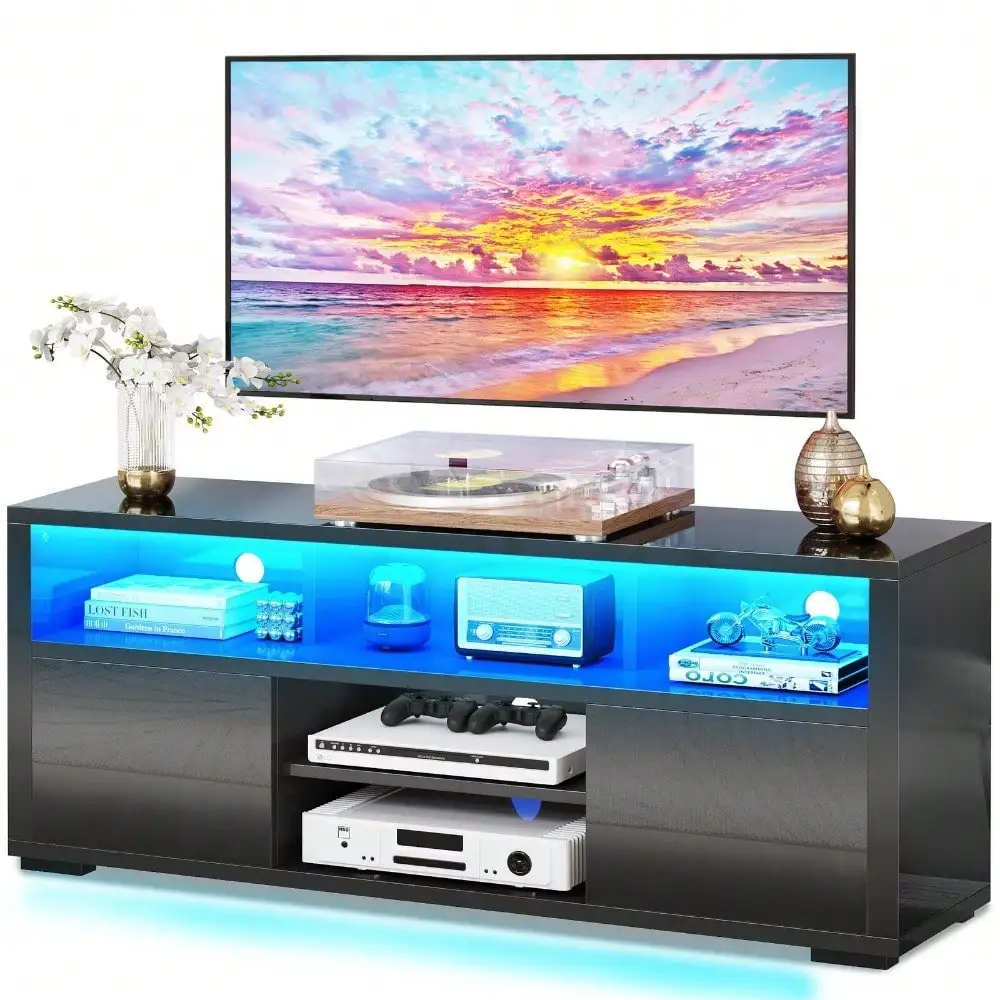 High Gloss TV Stand Cabinet Unit with LED Lights Entertainment Center for 60