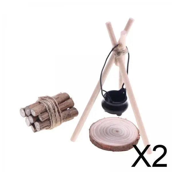Set da campeggio per casa delle bambole 2x1/12 Decorazioni per scene Mini set da campeggio fai-da-te per set di legna da ardere micro paesaggio