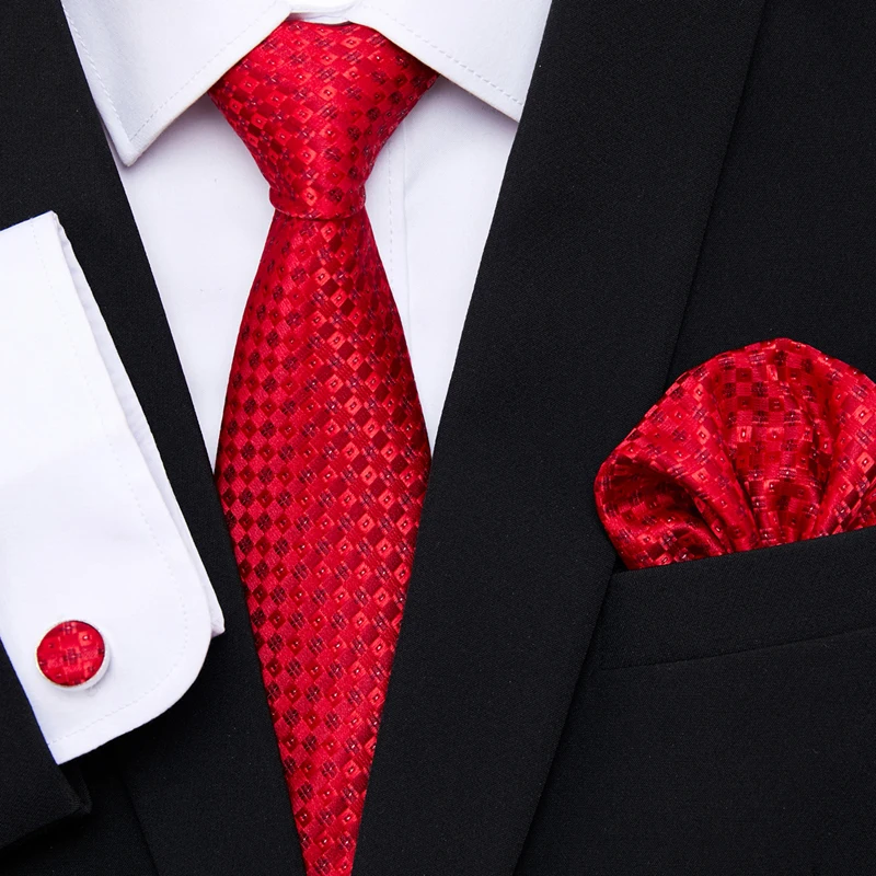 Fashion Many Color Hot sale Tie Pocket Squares Cufflink Set Necktie Wedding Accessories Man lover's day Wedding Red Gravatas