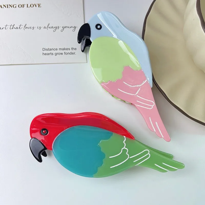 New Cute Pet Parrot Hair Claw Acetate Colorful Bird Crab Hair Clip Cartoon Birds Shark Clip for Woman Girls Hair Accessories