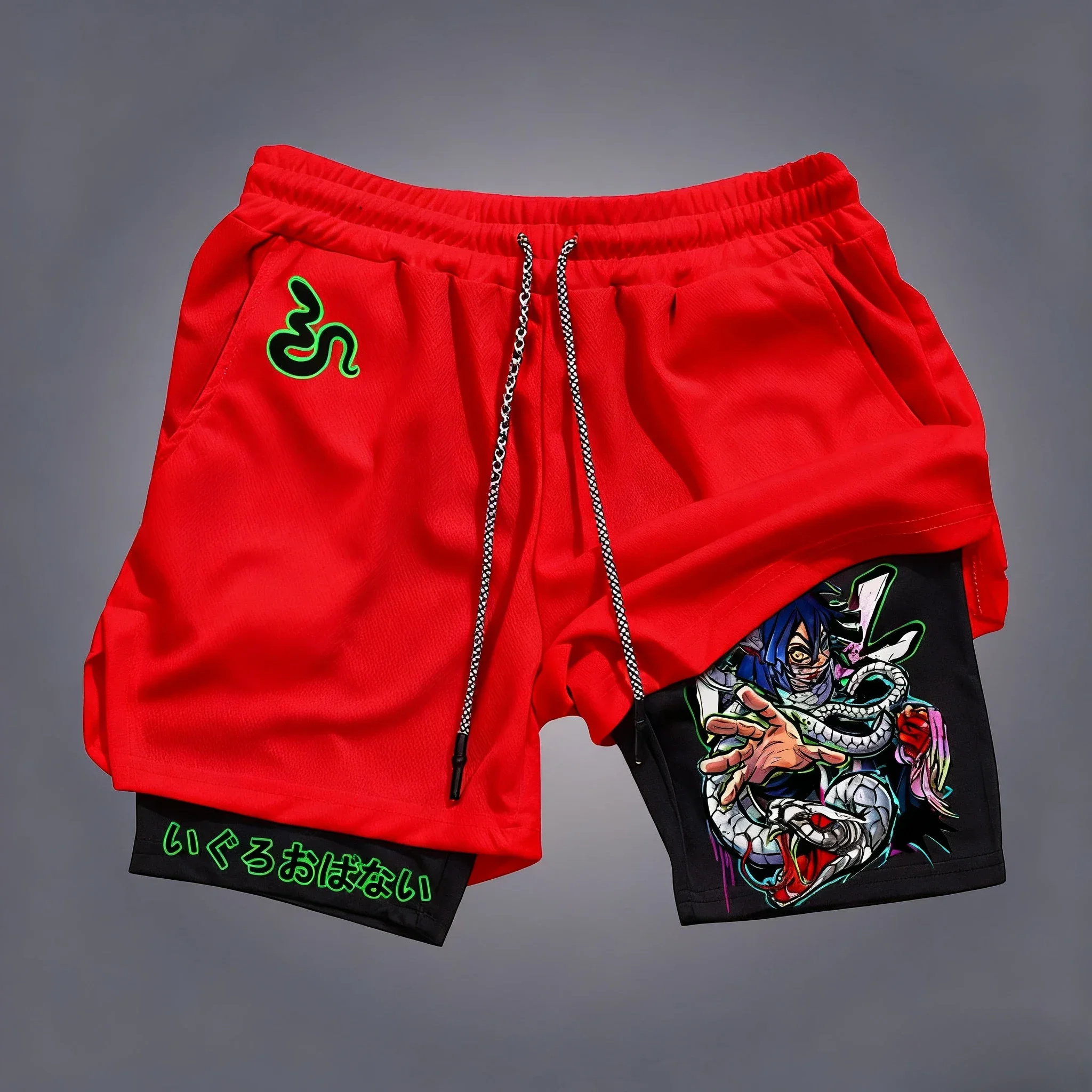 2025 Demon Slayer Shorts Man Streetwear Casual Zomer Mode Japanse Anime Print Shorts Dubbellaags Sportkleding Fitness Broek