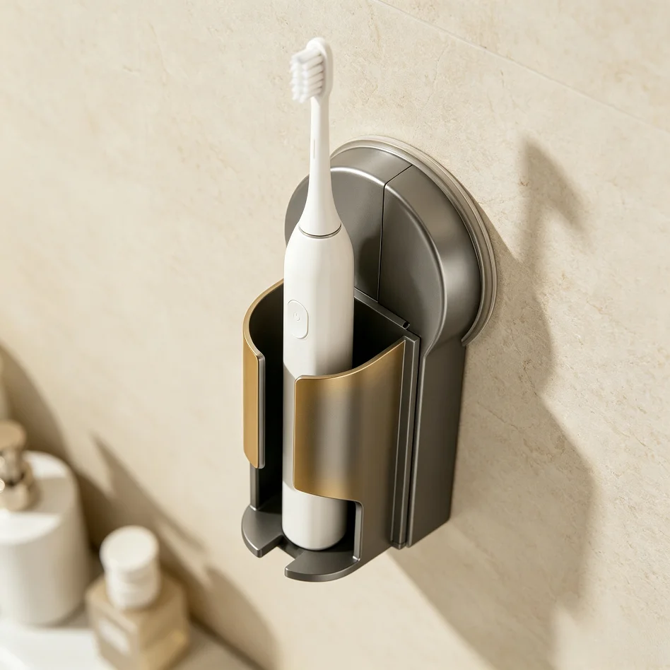 Bathroom Organizer Suction Cup Toothbrush Holder No Drill Removable Waterproof Rack For Electric Toothbrush And Toothpaste