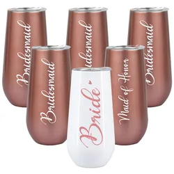 Wedding Logo 6oz Wine Swig Tumbler Egg Champagne Beer Stainless Steel Cup Thermos Insulated Mug Champagne Flute Bridesmaid Gifts