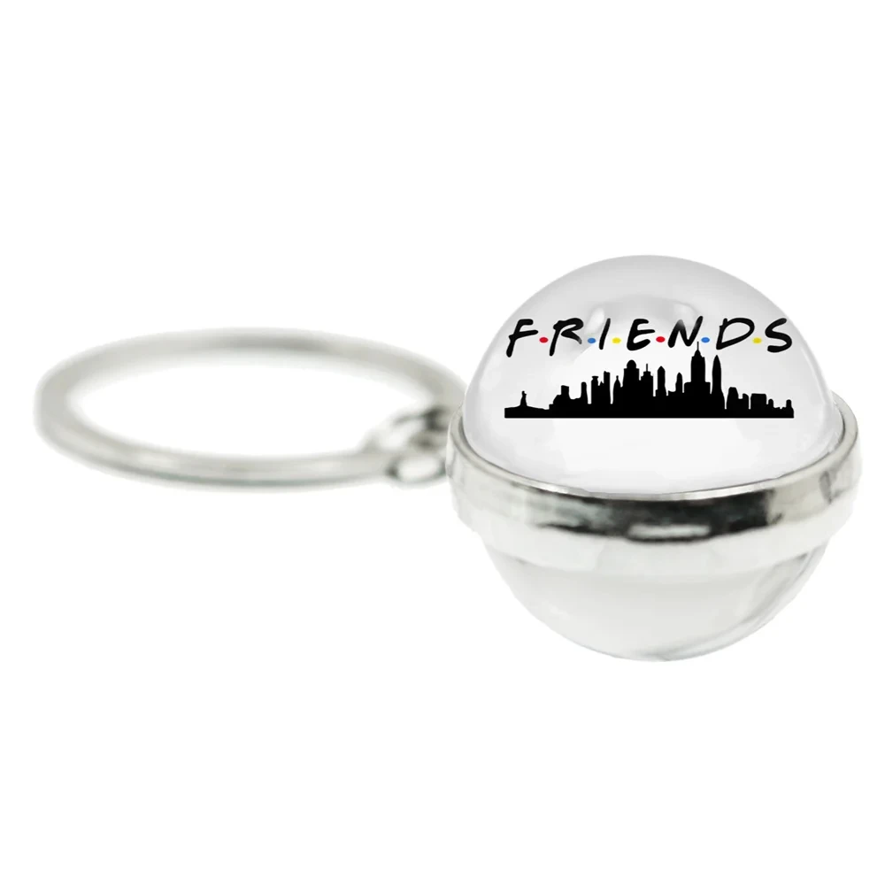 Friends TV Show Spherical Keychain 25th Anniversary Series Cartoon Fun Pattern 20mm Glass Cabochon Double-Sided Keychain