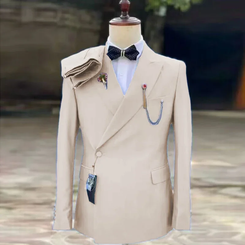 

Latest Design Slim Fit Double Breasted Men Suits For Wedding Groom Tuxedos Formal Suits Best Man Prom Party Blazer Pants