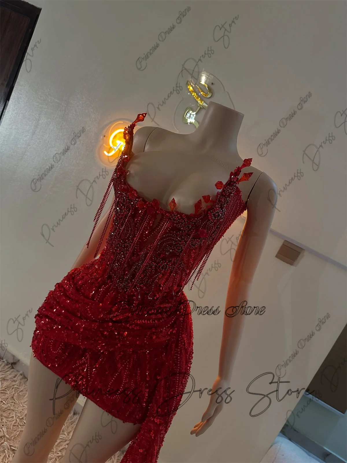 Sexy Crystal Beaded See Through Birthday Party Dresses For African Girls Mini Cocktail Dress Backless Prom Gowns Customized