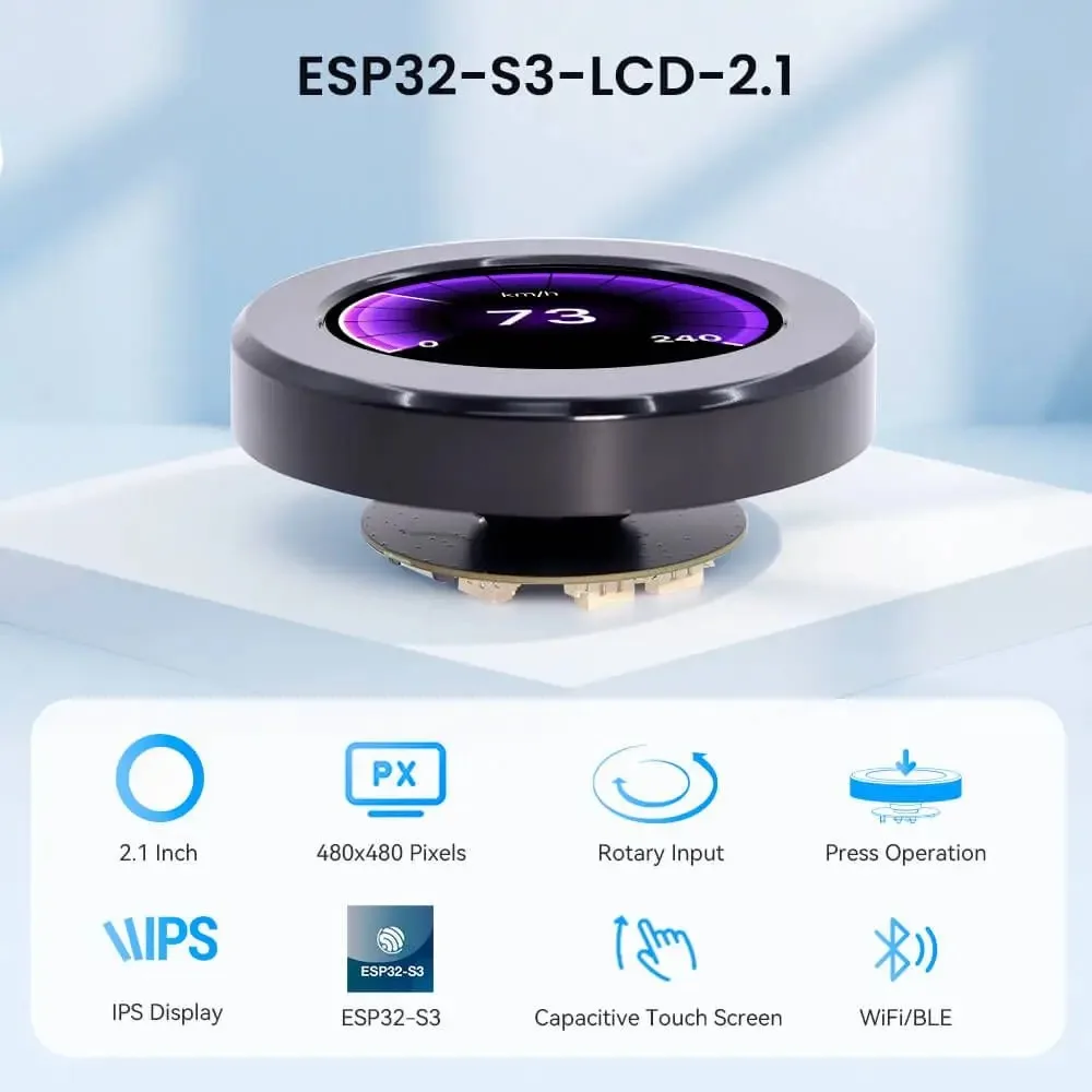 Hot Sale CrowPanel 2.1inch ESP32 HMI Rotary Display 2.1' 480*480 IPS Round Touch Knob Screen with I2C Interface-Free Shipping